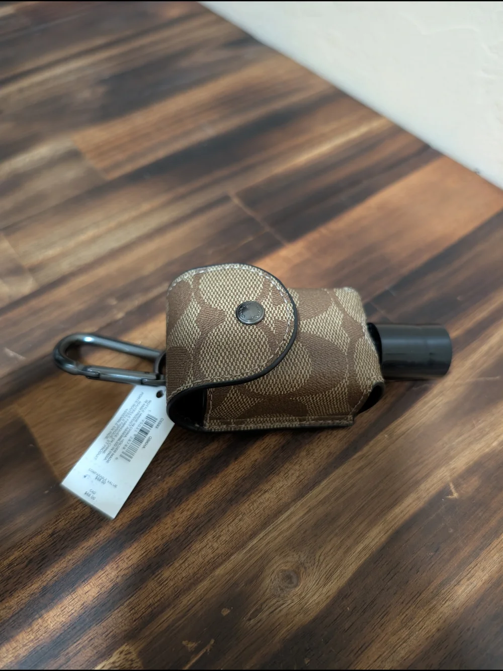 NWT Coach Brown Signature Canvas Hand Sanitizer Holder with Clip